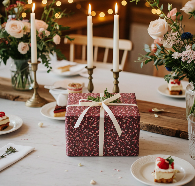 Cranberry Floral Meadow Gift Wrap, Set of 3 Large Sheets